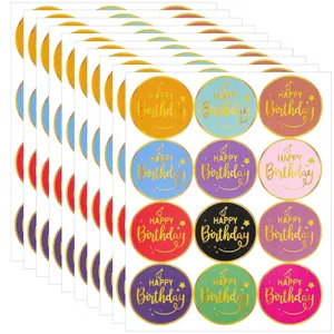 Autocollants Joyeux Anniversaire Ronds Dorés Étiquettes de Scellage pour Gâteau Enveloppe Emballage Cadeau Décoration Fête