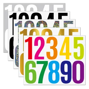 Detail view of large vinyl number stickers showing various finishes and color options