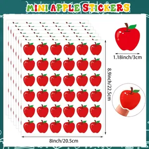Autocollants de récompense pomme rouge avec détails des dimensions de planche et unité