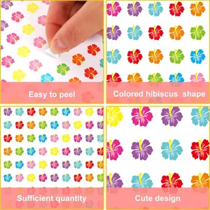 Primer plano de pegatinas de flores de hibisco de colores con reverso adhesivo