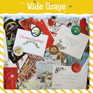Detailed view of 1.6 inch gold foil Merry Christmas stickers used for holiday card decoration