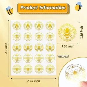 Detailed view of gold foil bee stickers showing 20 pieces and sheet dimensions