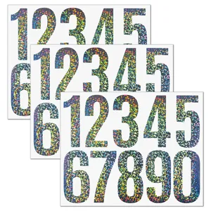 Macro view of holographic sparkle texture on large vinyl number stickers for mailboxes
