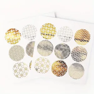 Gold Stamping Round Envelope Seal Stickers For Wedding Invitation And Eid Gift Wrapping Geometric Floral Sealing Stickers