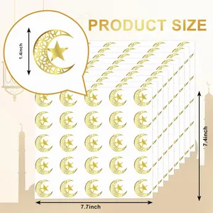 Detail view of gold foil moon and star sticker sheet dimensions for envelope seals.