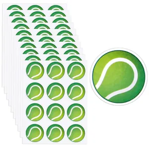 Set of green tennis ball stickers for sports themed party decorations and gift sealing