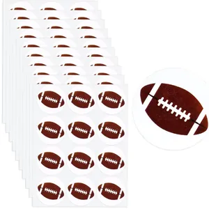 Pack of multiple American football self-adhesive round stickers for sports party decor.