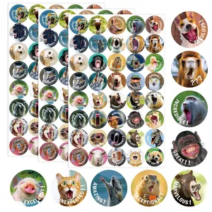 Close-up detail of funny animal motivational reward stickers for planners and scrapbooks