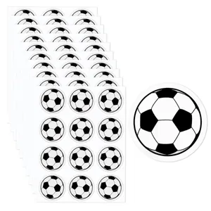 Detail showing circular black and white soccer ball stickers for sports party gifts