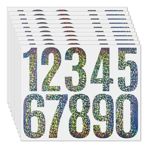 Set of holographic glitter large numeric vinyl stickers for mailbox identification.