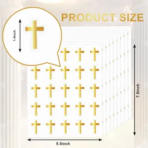 Dimensions of gold foil cross stickers for envelopes, 5.5 x 7.5 inches per sheet