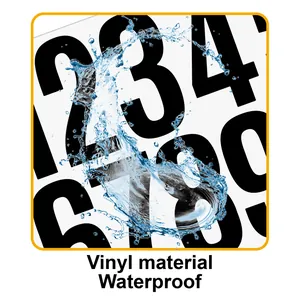 Detail showing waterproof vinyl number stickers with water splash effect for mailbox