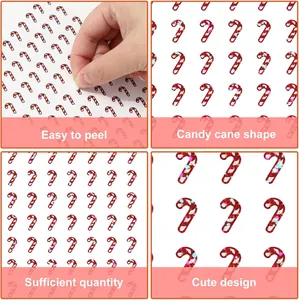 Holografische rode zuurstok mini stickers voor kerstcadeaus en doe-het-zelf scrapbooking.