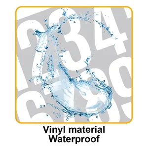 Detail shot of white waterproof vinyl number stickers with water splash effect
