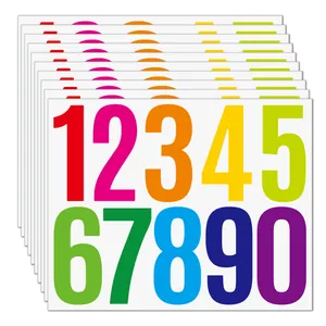 Close-up of vibrant large vinyl number stickers 0-9 for mailboxes and organization