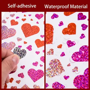 Detail view showing laser heart stickers with waterproof surface and adhesive backing.