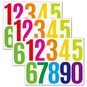 Detail view of colorful 3-4 inch waterproof vinyl number stickers for mailboxes.