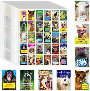 Variety of colorful cartoon animal motivational stickers with inspirational slogans