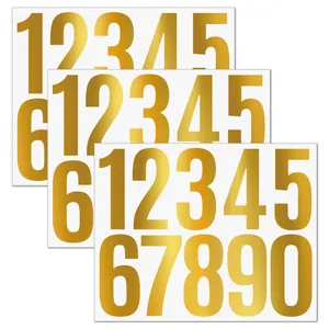 Three sheets of large gold vinyl number stickers 0-9 for mailbox identification labels
