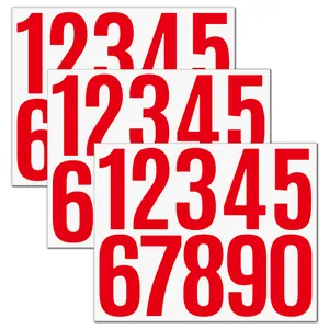Detailed view of red vinyl number stickers from 0 to 9 for mailbox and labeling