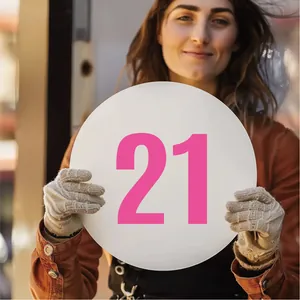 Detail of a large pink number 21 waterproof vinyl sticker for mailbox and classification