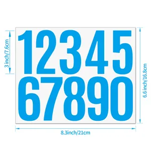 Blue vinyl number stickers 0-9 sheet with 3 inch height dimensions