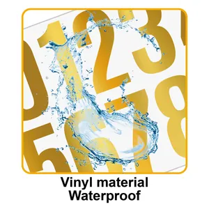 Detail view of premium gold waterproof vinyl number stickers with water splash effect.
