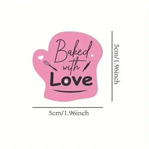 Close-up of pink oven mitt shaped baking sticker showing 5cm/1.96inch dimension markers