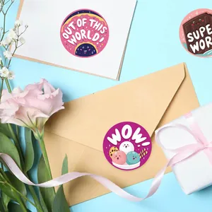 Set of cute 5cm reward stickers with cartoon food and motivational English phrases