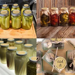 Detail view of round kraft paper stickers used for labeling jars and gift packaging