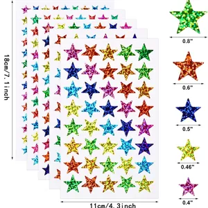 Multi-size colorful holographic glitter star stickers set for kids rewards and school