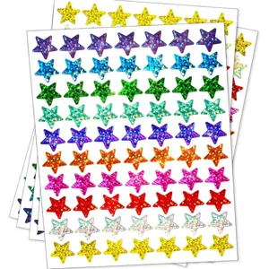 Close-up of vibrant holographic glitter star stickers showing reflective laser texture