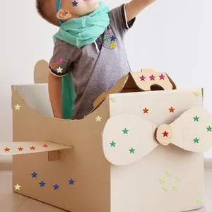 Creative use of colorful holographic star stickers on a cardboard toy plane