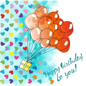 Pegatinas de corazones en acuarela y globos para decorar regalos de cumpleaños
