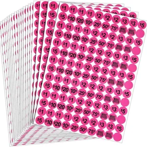 Etichette Prezzi Adesive Neon Rosa Circolari Pre-stampate da $1 a $20 Adesivi per Mercatino delle Pulci Garage Sale Vendita