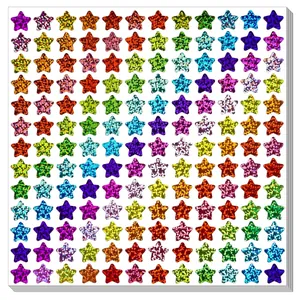 Close-up detail of multi-colored holographic star stickers with sparkling glitter texture