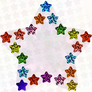 Colorful holographic star stickers with glitter texture for school gifts and envelopes
