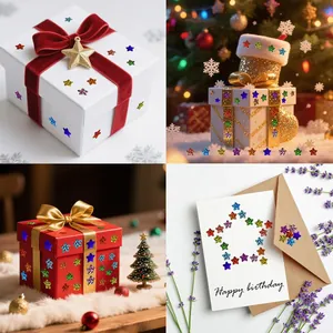 Multi-colored holographic laser star stickers used for gift boxes and birthday card decoration