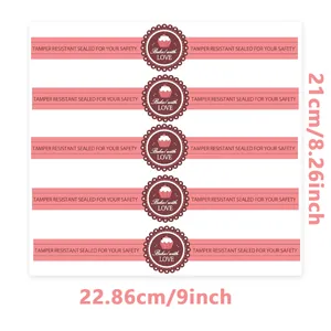 Vue détaillée des étiquettes de scellage roses avec dimensions pour emballage