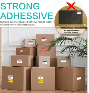 Etiquetas adhesivas para cajas de mudanza con aviso de no aplicar directamente en muebles
