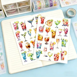 Vibrant watercolor summer iced drink stickers for scrapbooking and DIY craft projects