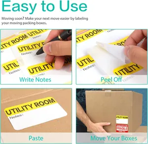 Etiquetas de mudanza autoadhesivas para cajas con avisos de Frágil y Utility Room