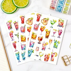 Watercolor summer drink stickers set for DIY journaling and scrapbooking decorations