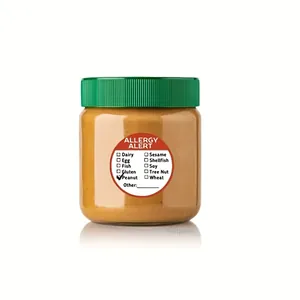 Dettaglio dell'adesivo allerta allergie con checklist di sicurezza alimentare.
