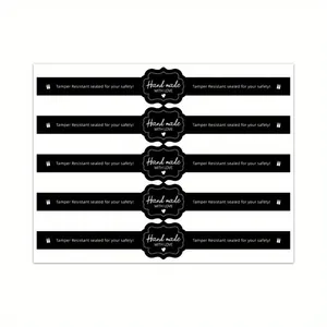Adesivi sigillo neri "Handmade with Love" anti-manomissione per scatole regalo, set di 5