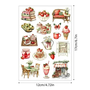Sheet of vintage strawberry journal stickers for DIY scrapbooking decoration 12x17cm