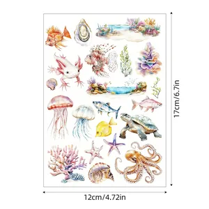 Watercolour marine life sticker sheet measuring 12x17cm for DIY scrapbooking
