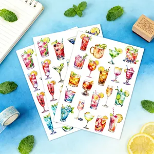 Watercolor summer cold drink stickers for scrapbooking and creative DIY journal decoration