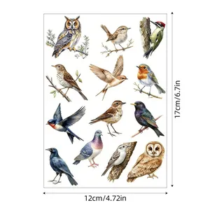 Detailansicht der Aquarell-Vogelaufkleber mit den Maßen 12x17cm (4,72x6,7 Zoll)