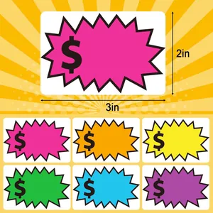 Bunte 3x2 Zoll leere Preisetiketten für den Einzelhandel mit aufgedrucktem Dollarzeichen.